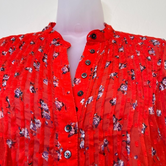 FP | Red Floral Flowers In December Sheer Floral Blouson Sleeve Popover Blouse - Picture 6 of 13